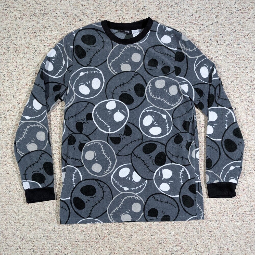 Nightmare Before Christmas Pajama Top Mens M Jack Skellington Fleece Gray Shirt